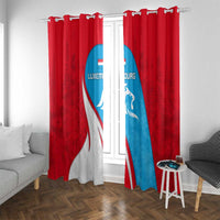 Luxembourg Window Curtain with National Flag Colors and White Lion Crest Design
