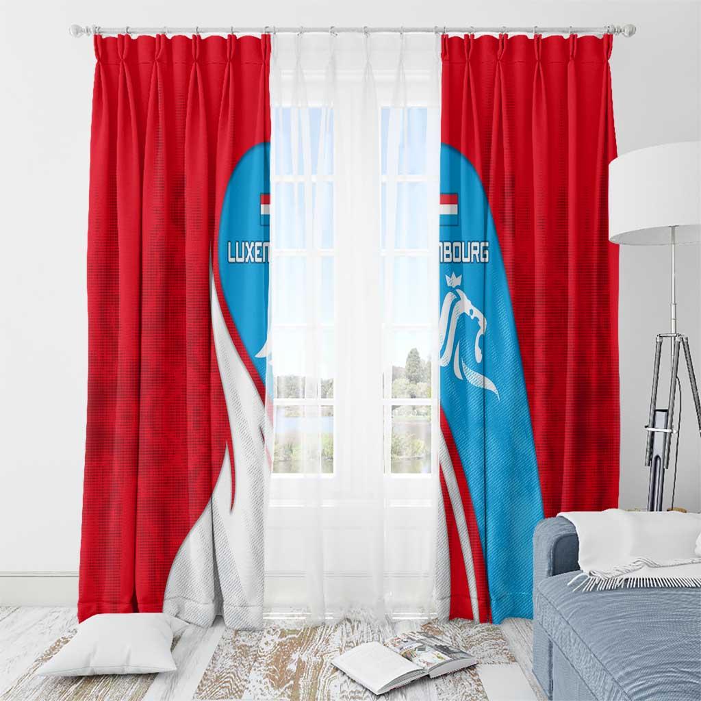 Luxembourg Window Curtain with National Flag Colors and White Lion Crest Design