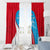Luxembourg Window Curtain with National Flag Colors and White Lion Crest Design