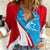 Luxembourg Women Casual Shirt with National Flag Colors and White Lion Crest Design