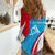 Luxembourg Women Casual Shirt with National Flag Colors and White Lion Crest Design