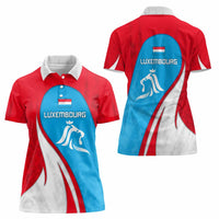 Luxembourg Women Polo Shirt with National Flag Colors and White Lion Crest Design