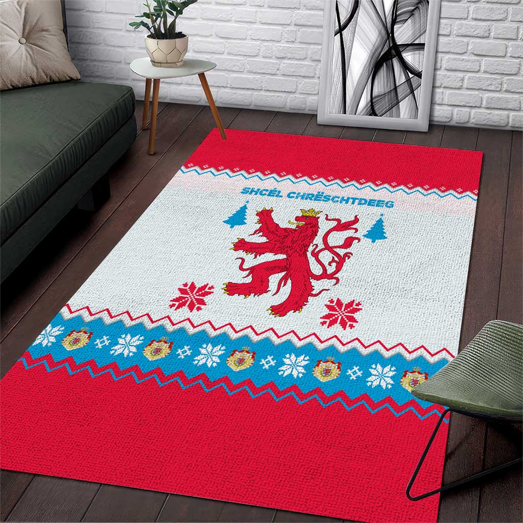 Luxembourg Christmas Area Rug with Red Lion Crest and Snowflake Pattern