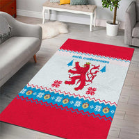 Luxembourg Christmas Area Rug with Red Lion Crest and Snowflake Pattern