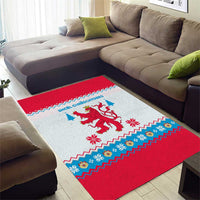 Luxembourg Christmas Area Rug with Red Lion Crest and Snowflake Pattern