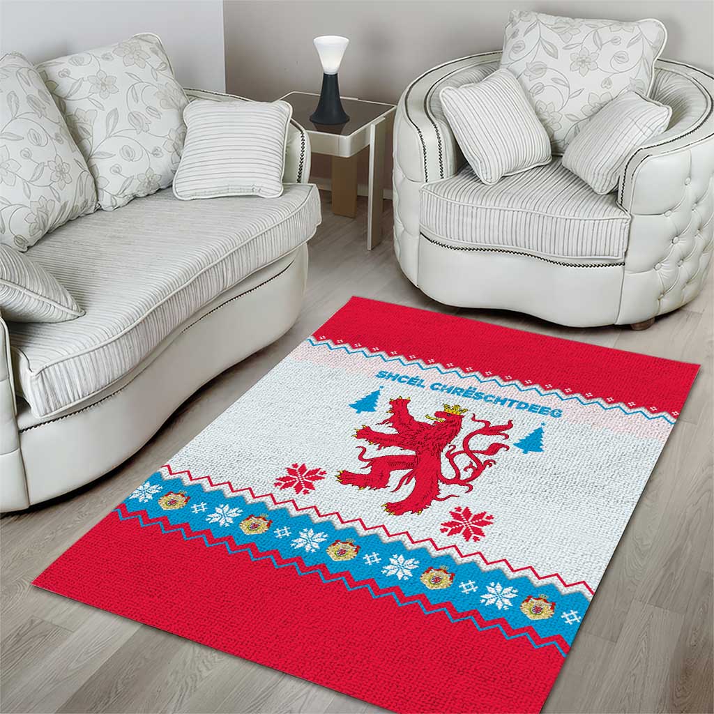 Luxembourg Christmas Area Rug with Red Lion Crest and Snowflake Pattern