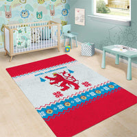 Luxembourg Christmas Area Rug with Red Lion Crest and Snowflake Pattern