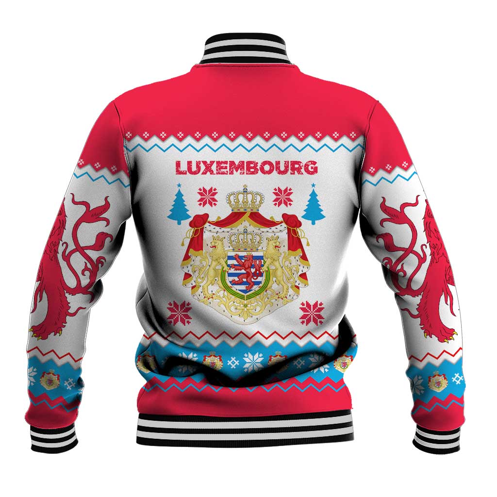 Luxembourg Christmas Baseball Jacket with Red Lion Crest and Snowflake Pattern
