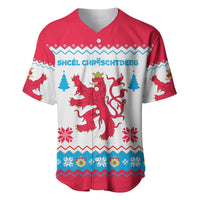 Luxembourg Christmas Baseball Jersey with Red Lion Crest and Snowflake Pattern