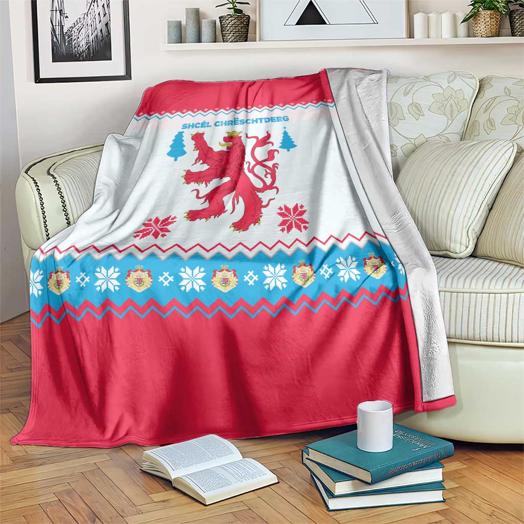 Luxembourg Christmas Blanket with Red Lion Crest and Snowflake Pattern