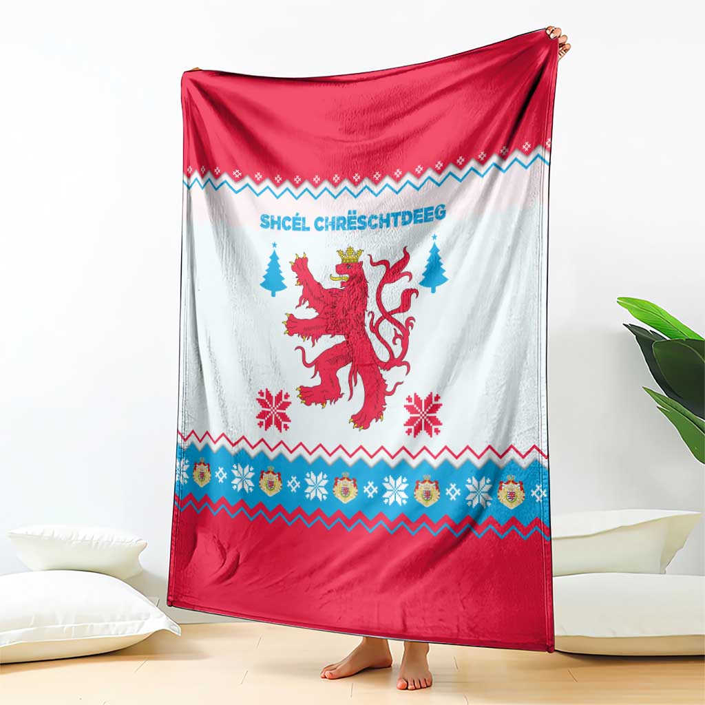 Luxembourg Christmas Blanket with Red Lion Crest and Snowflake Pattern