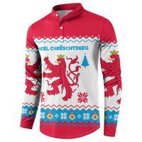 Luxembourg Christmas Button Sweatshirt with Red Lion Crest and Snowflake Pattern
