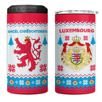 Luxembourg Christmas 4 in 1 Can Cooler Tumbler with Red Lion Crest and Snowflake Pattern