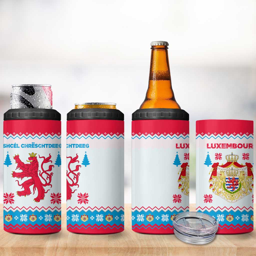 Luxembourg Christmas 4 in 1 Can Cooler Tumbler with Red Lion Crest and Snowflake Pattern