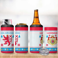 Luxembourg Christmas 4 in 1 Can Cooler Tumbler with Red Lion Crest and Snowflake Pattern