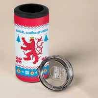 Luxembourg Christmas 4 in 1 Can Cooler Tumbler with Red Lion Crest and Snowflake Pattern