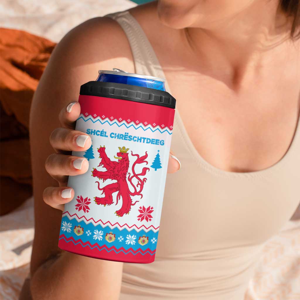 Luxembourg Christmas 4 in 1 Can Cooler Tumbler with Red Lion Crest and Snowflake Pattern