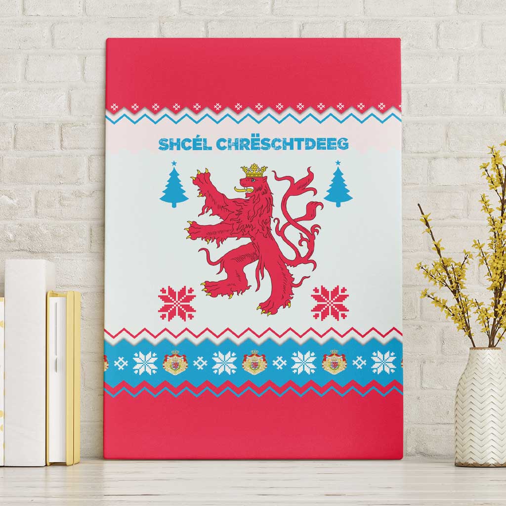 Luxembourg Christmas Canvas Wall Art with Red Lion Crest and Snowflake Pattern