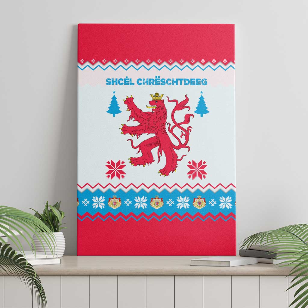 Luxembourg Christmas Canvas Wall Art with Red Lion Crest and Snowflake Pattern