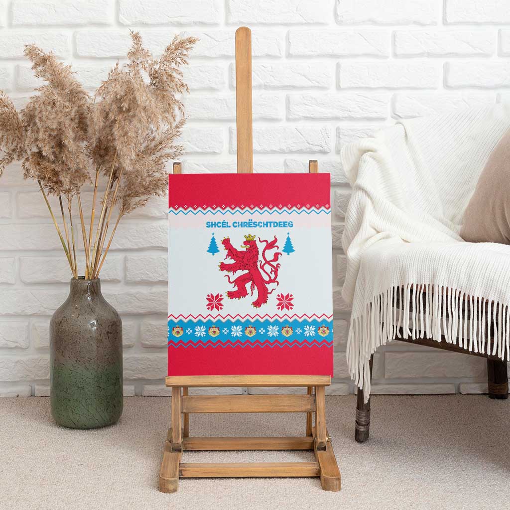 Luxembourg Christmas Canvas Wall Art with Red Lion Crest and Snowflake Pattern