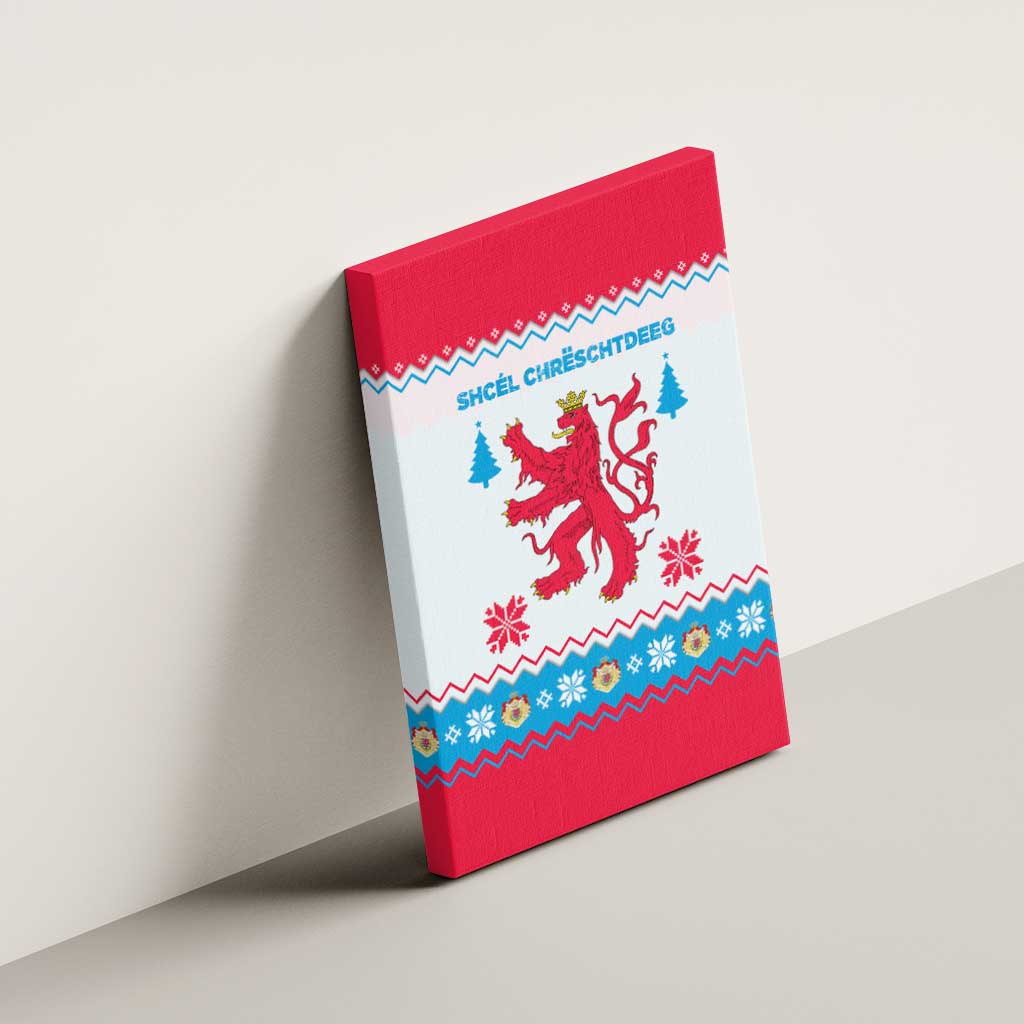 Luxembourg Christmas Canvas Wall Art with Red Lion Crest and Snowflake Pattern