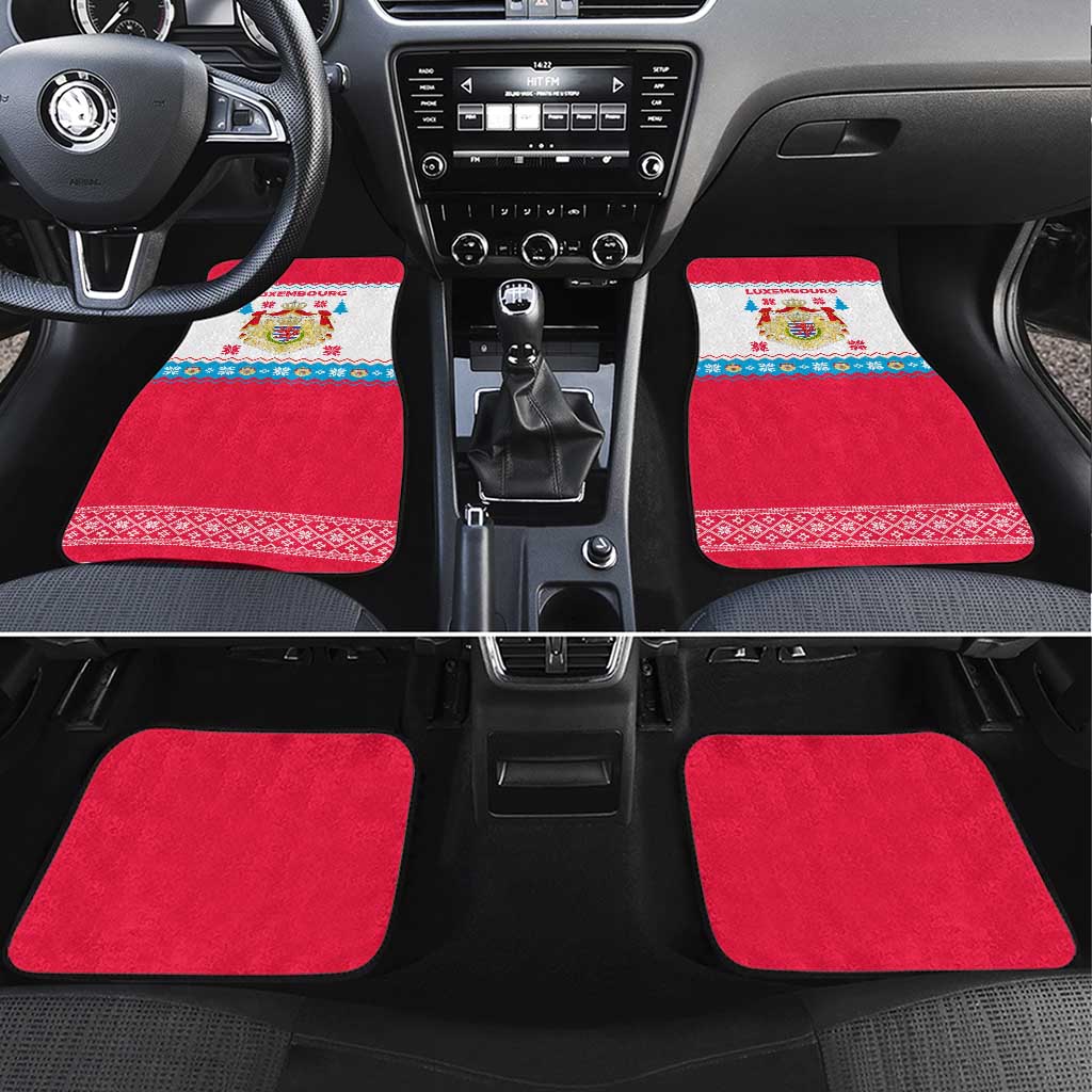 Luxembourg Christmas Car Mats with Red Lion Crest and Snowflake Pattern