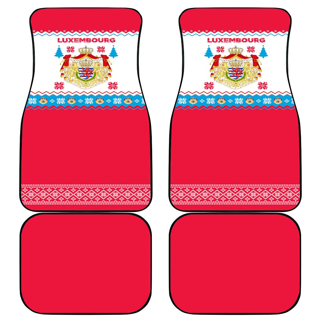 Luxembourg Christmas Car Mats with Red Lion Crest and Snowflake Pattern