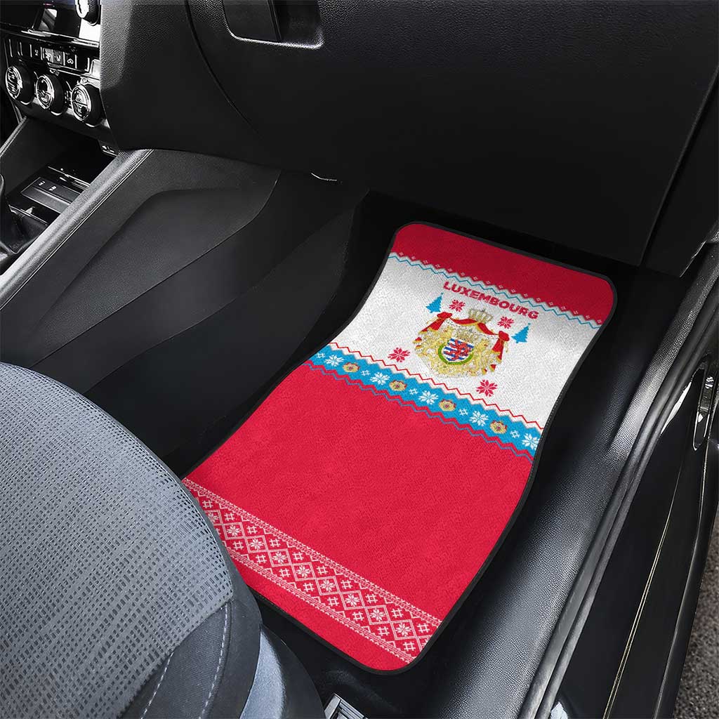 Luxembourg Christmas Car Mats with Red Lion Crest and Snowflake Pattern