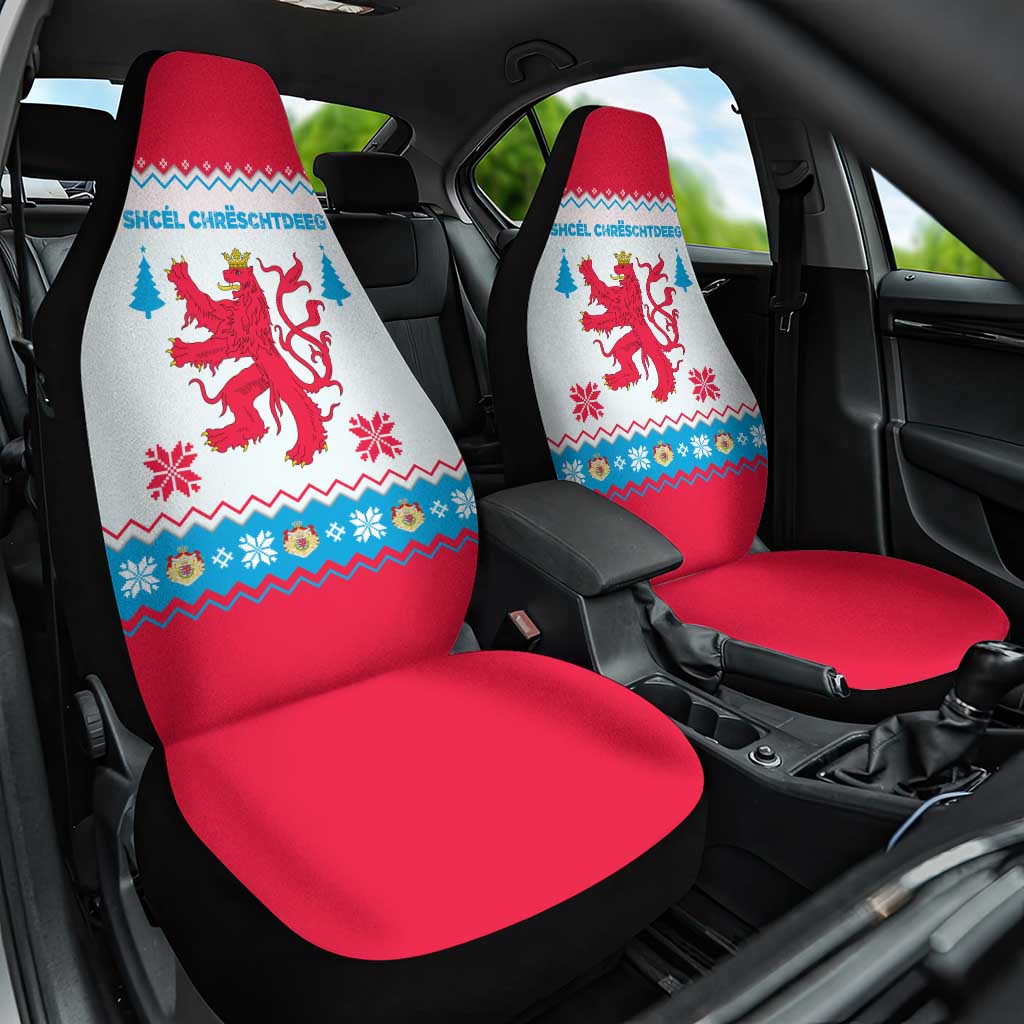 Luxembourg Christmas Car Seat Cover with Red Lion Crest and Snowflake Pattern