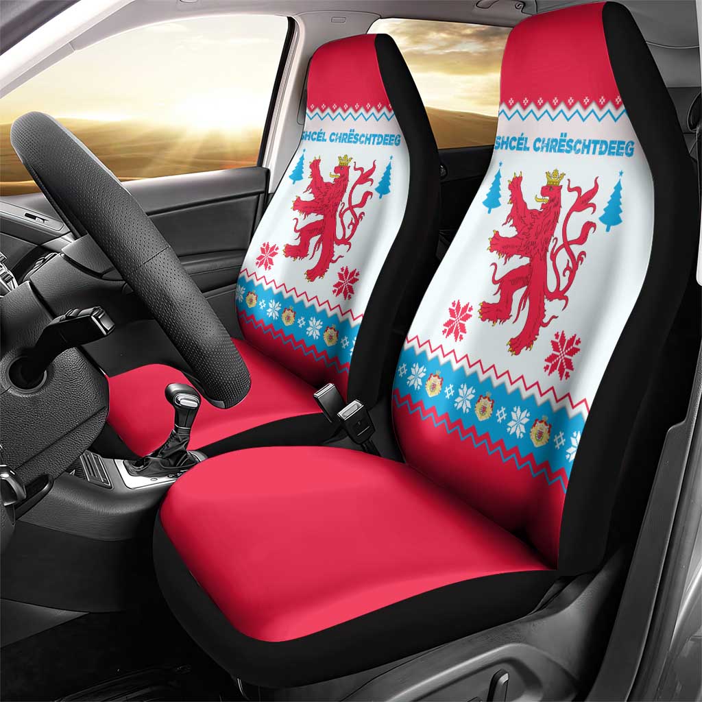Luxembourg Christmas Car Seat Cover with Red Lion Crest and Snowflake Pattern