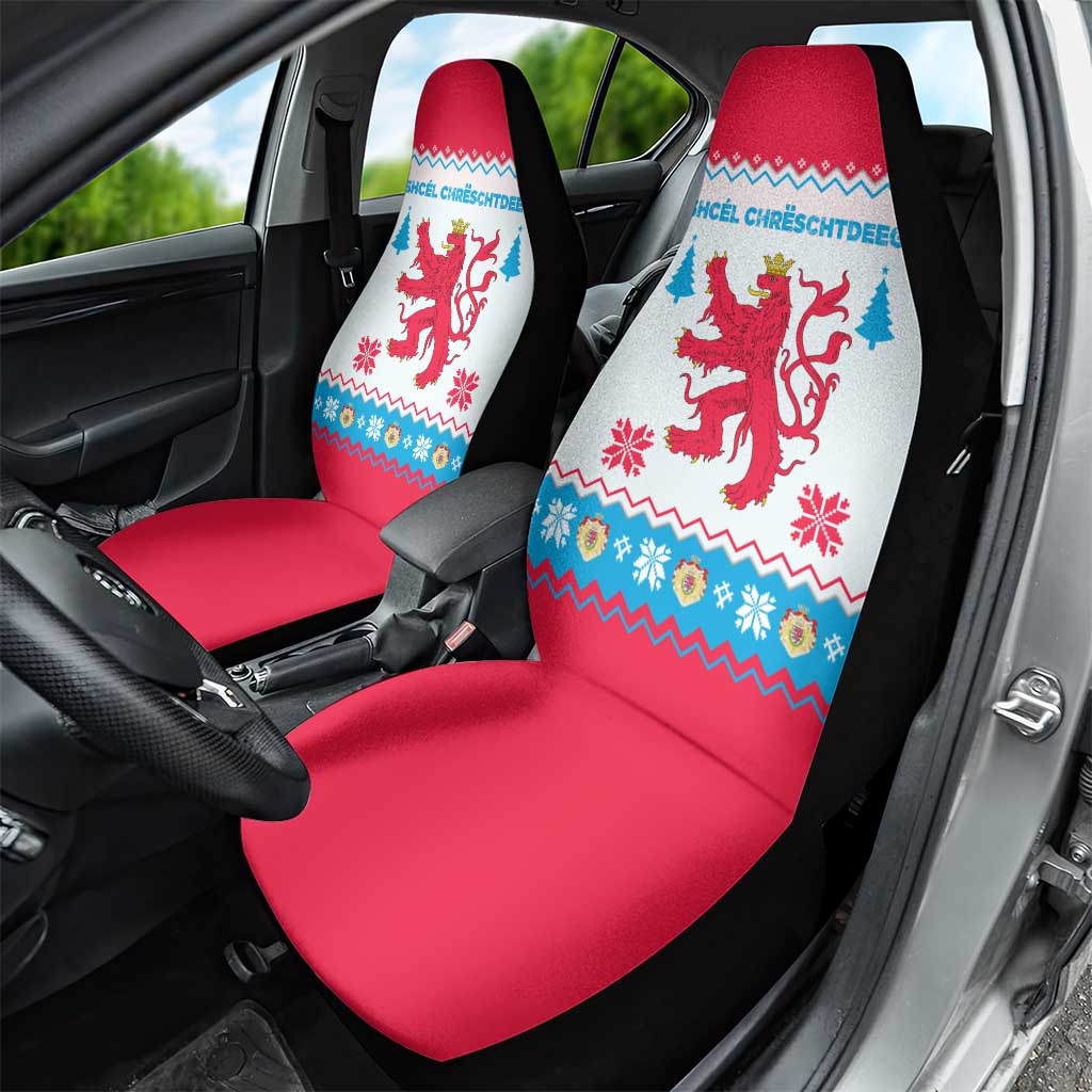 Luxembourg Christmas Car Seat Cover with Red Lion Crest and Snowflake Pattern