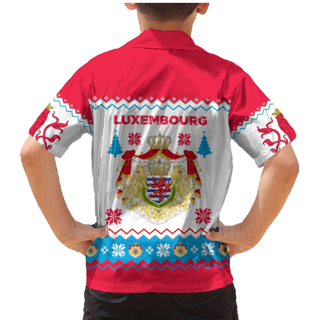 Luxembourg Christmas Family Matching Mermaid Dress and Hawaiian Shirt with Red Lion Crest and Snowflake Pattern