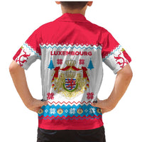 Luxembourg Christmas Family Matching Mermaid Dress and Hawaiian Shirt with Red Lion Crest and Snowflake Pattern