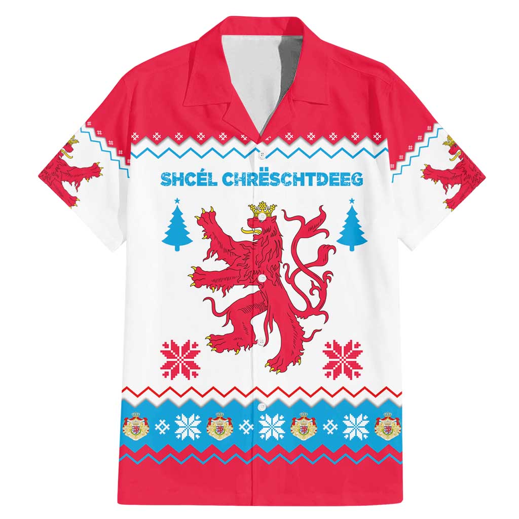 Luxembourg Christmas Family Matching Mermaid Dress and Hawaiian Shirt with Red Lion Crest and Snowflake Pattern
