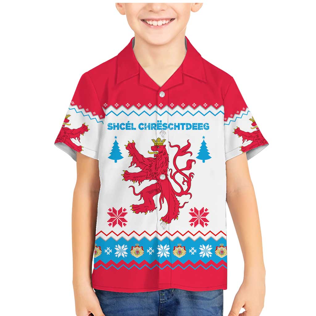 Luxembourg Christmas Family Matching Mermaid Dress and Hawaiian Shirt with Red Lion Crest and Snowflake Pattern