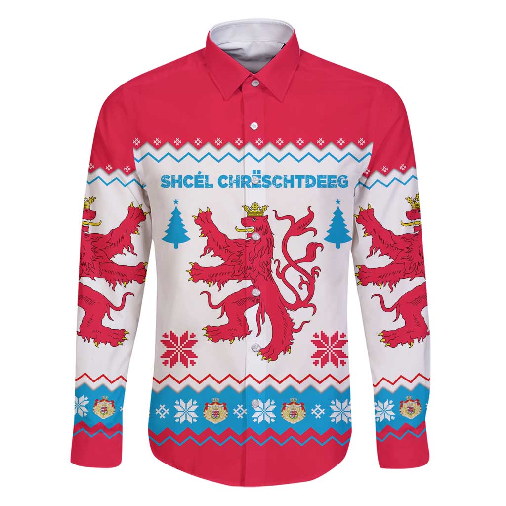 Luxembourg Christmas Family Matching Puletasi and Hawaiian Shirt with Red Lion Crest and Snowflake Pattern