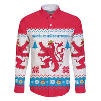 Luxembourg Christmas Family Matching Puletasi and Hawaiian Shirt with Red Lion Crest and Snowflake Pattern