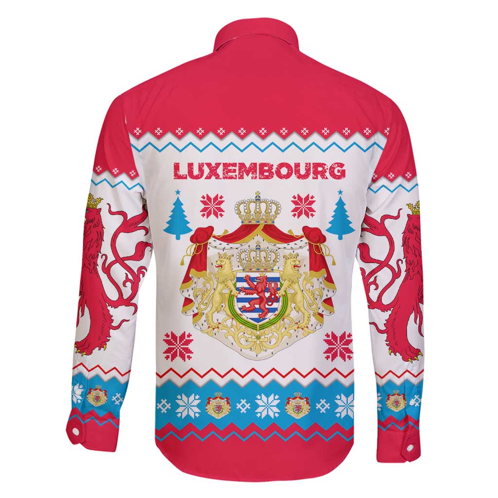 Luxembourg Christmas Family Matching Puletasi and Hawaiian Shirt with Red Lion Crest and Snowflake Pattern