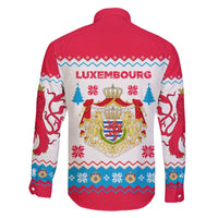 Luxembourg Christmas Family Matching Puletasi and Hawaiian Shirt with Red Lion Crest and Snowflake Pattern
