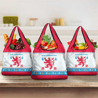 Luxembourg Christmas Grocery Bag with Red Lion Crest and Snowflake Pattern
