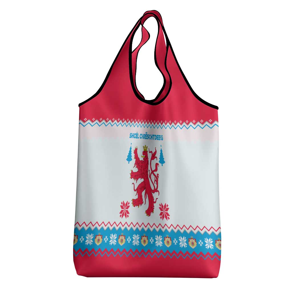 Luxembourg Christmas Grocery Bag with Red Lion Crest and Snowflake Pattern