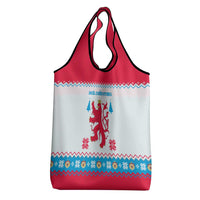 Luxembourg Christmas Grocery Bag with Red Lion Crest and Snowflake Pattern