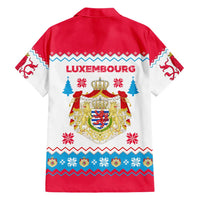Luxembourg Christmas Hawaiian Shirt with Red Lion Crest and Snowflake Pattern