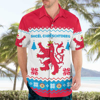 Luxembourg Christmas Hawaiian Shirt with Red Lion Crest and Snowflake Pattern