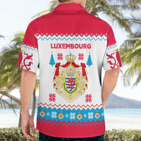 Luxembourg Christmas Hawaiian Shirt with Red Lion Crest and Snowflake Pattern