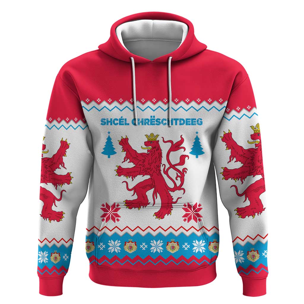 Luxembourg Christmas Hoodie with Red Lion Crest and Snowflake Pattern