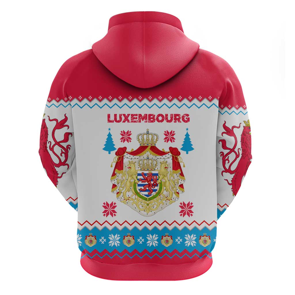 Luxembourg Christmas Hoodie with Red Lion Crest and Snowflake Pattern
