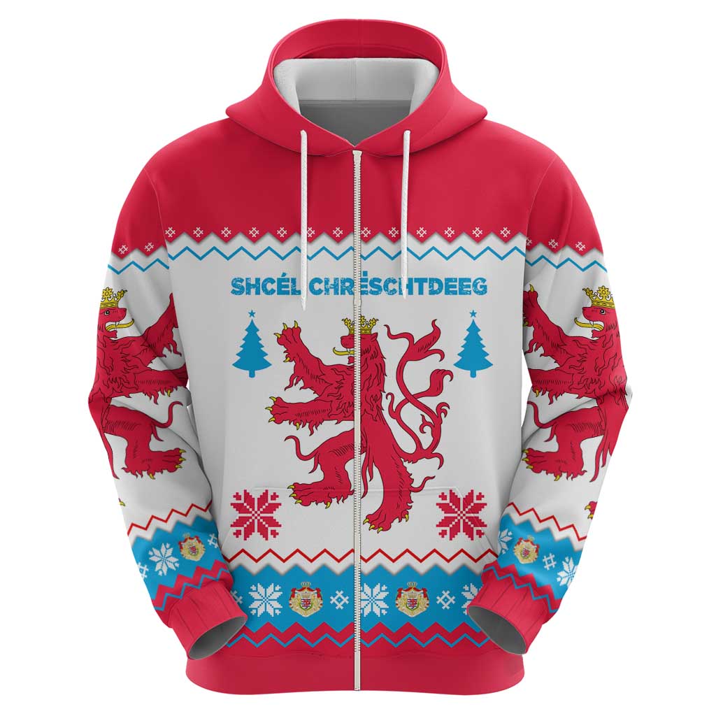 Luxembourg Christmas Hoodie with Red Lion Crest and Snowflake Pattern