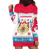 Luxembourg Christmas Hoodie Dress with Red Lion Crest and Snowflake Pattern