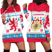 Luxembourg Christmas Hoodie Dress with Red Lion Crest and Snowflake Pattern